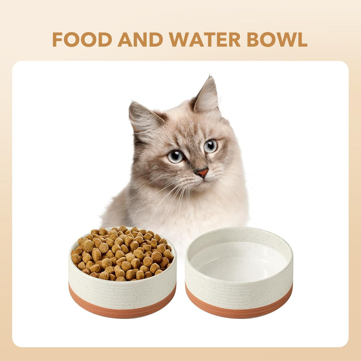 Ceramic 5.1inch Set of 2 Dog and Cat Bowls for Puppy, Kitty, Cats, 2pcs Anti-Slip Food and Water