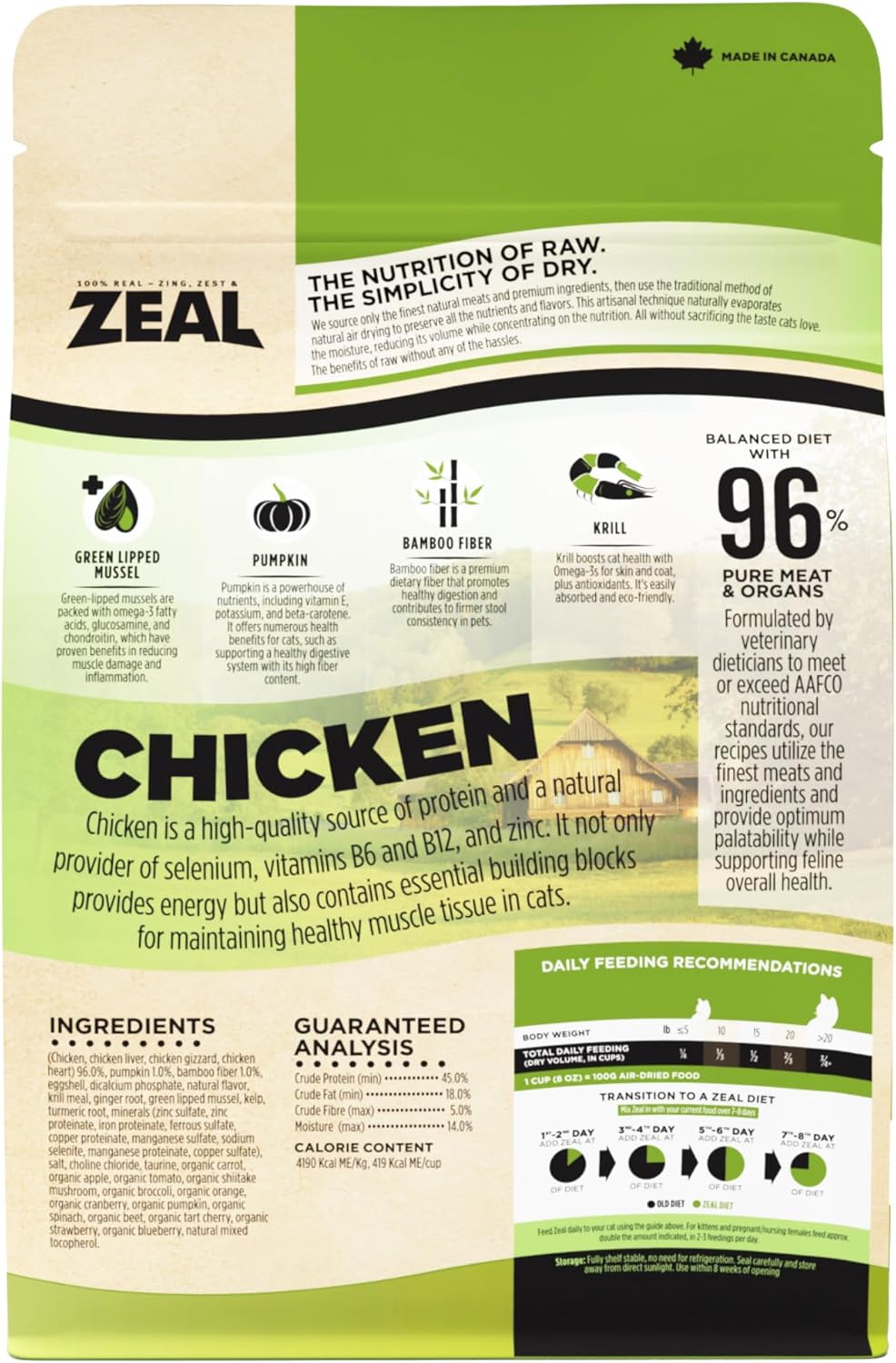 ZEAL Canada Air-Dried Cat Food Chicken Recipe - High Protein, Natural Superfoods, Nutrient Rich, No