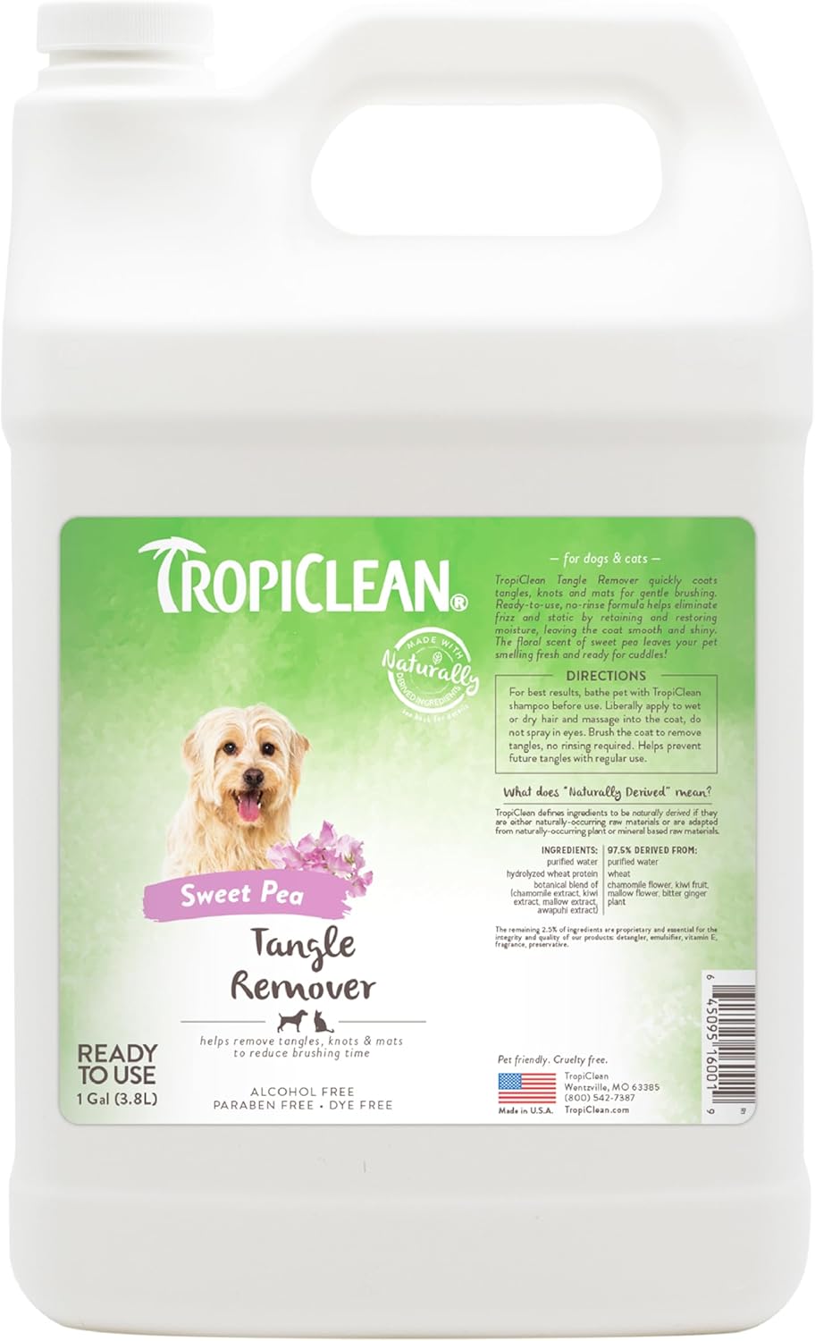 TropiClean Sweet Pea Cat & Dog Detangler Spray Dematting | Dog Conditioner Spray Derived from