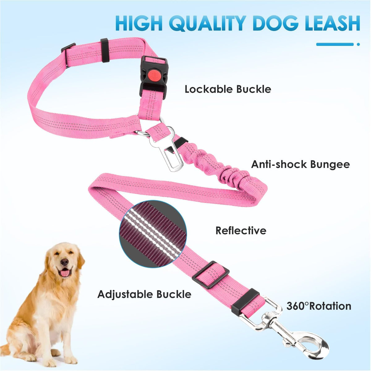 Lukovee Dog Seatbelt Leash for Cars, 2 Pack Pet Safety Seat Belt with Adjustable Buckle &
