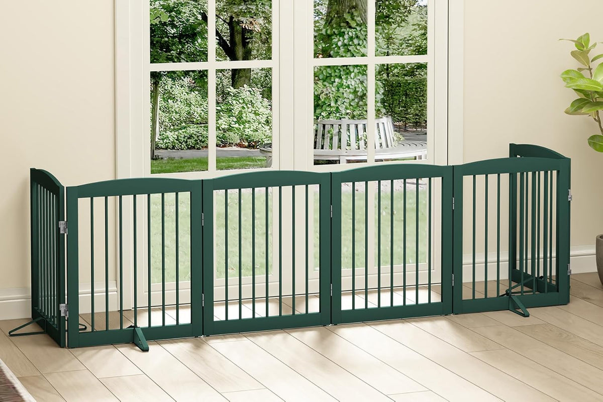 Freestanding Pet Gate for Dogs, Foldable Wooden Dog Gate for House, Extra Wide Indoor Pet Barrier