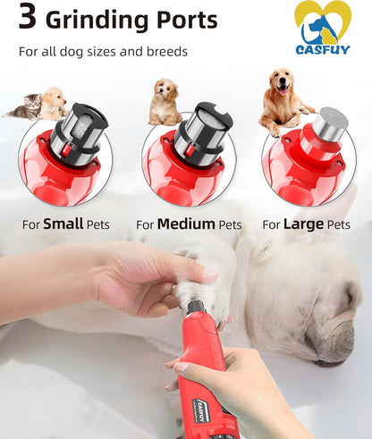 Casfuy Dog Nail Grinder Quiet - (45db) 6-Speed Pet Nail Grinder with 2 LED Lights for Large Medium
