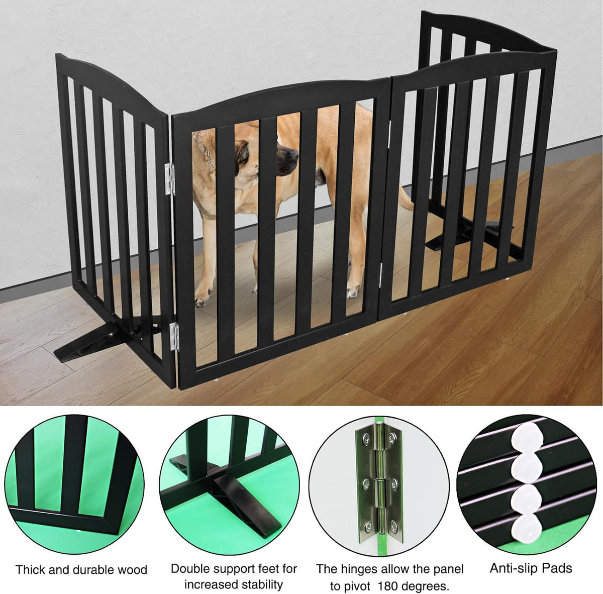 ZJSF Foldable Freestanding Indoor Dog Gate for House Wood Long Pet Gates Dog Fence for Stairs Puppy