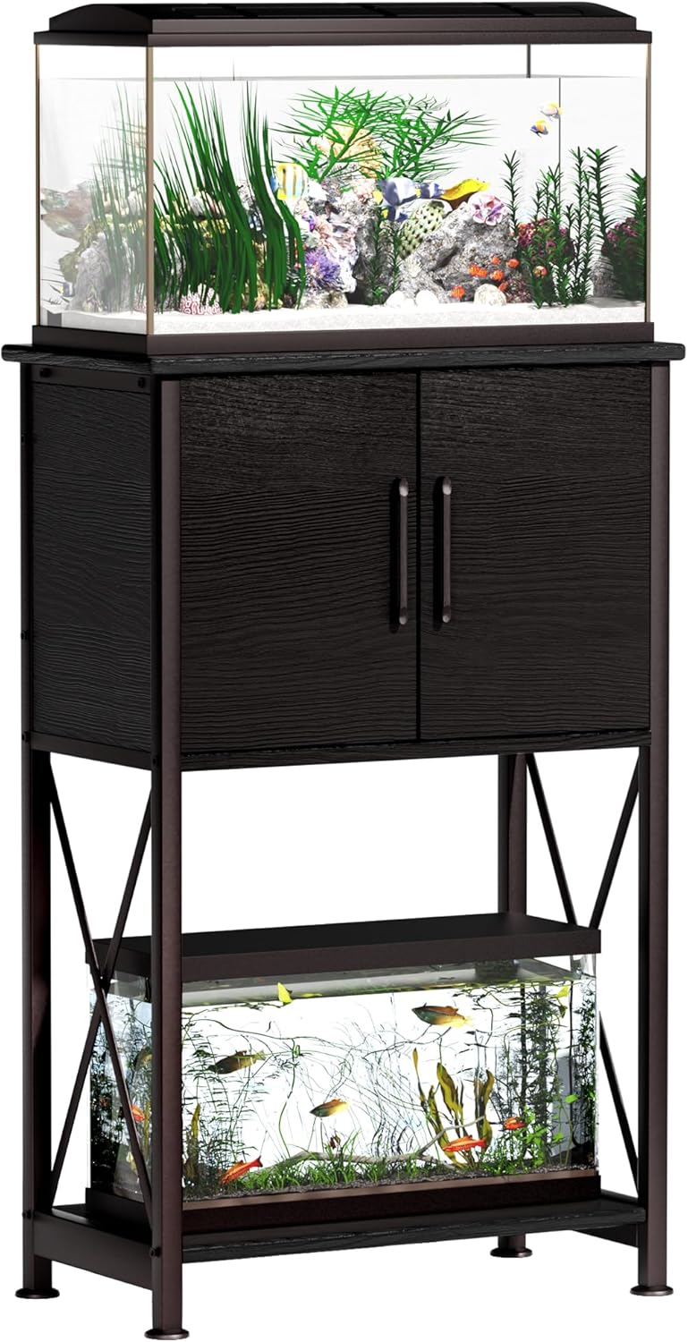 5-10 Gallon Fish Tank Stand, Metal Double Aquarium Stand with Cabinet for Fish Tank Accessories