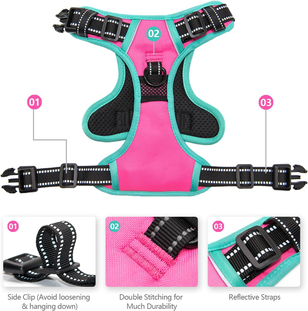 PHOEPET 2019 Upgraded No Pull Dog Harness, Reflective Adjustable Vest, with a Training Handle + 2