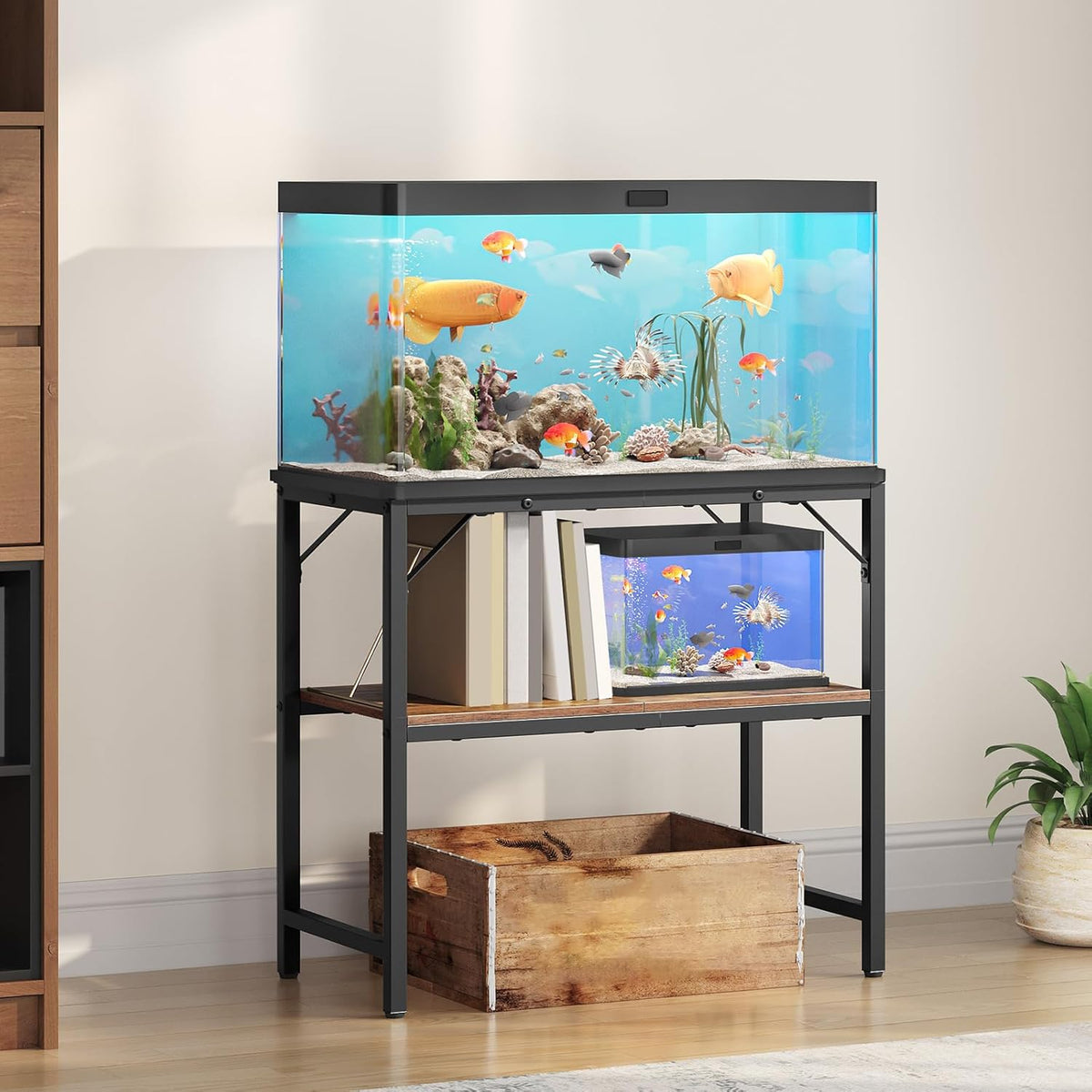 30 Gallon Fish Tank Stand, Aquarium Stand with 2-Tier Storage Shelves, Heavy Duty Breeder Turtle