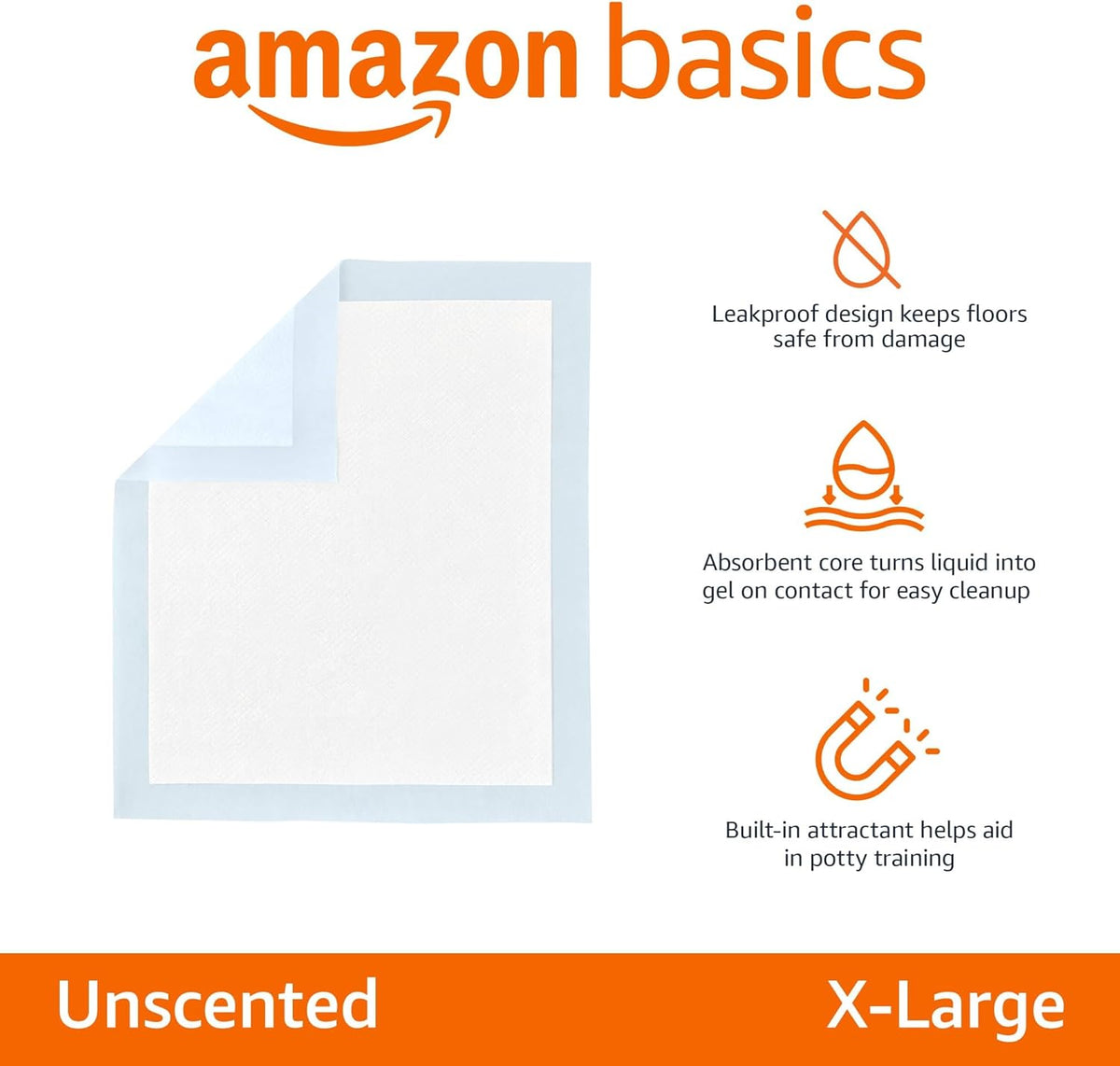 Amazon Basics Puppy Pads with Quick-Dry 5-Layer Leak-Proof Design for Potty Training, X-Large Size