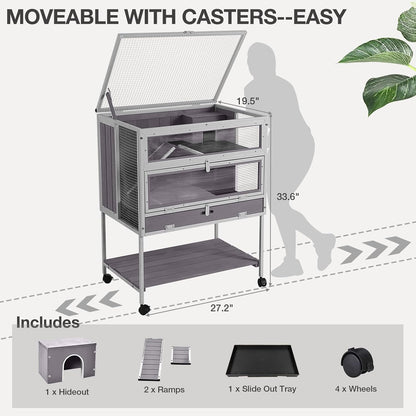 Guinea Pig Cage, Moveable Metal Frame Hamster Cage Anti-Chewing with Aluminium Alloy Edge
