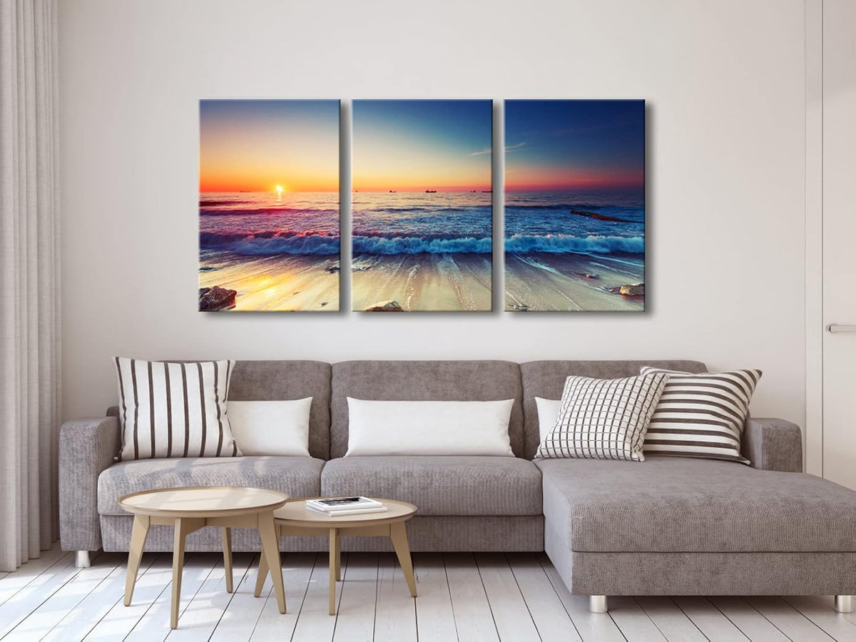 Wieco Art 3 Piece Sea Waves Canvas Prints Modern Seascape Artwork Landscape Pictures Paintings on