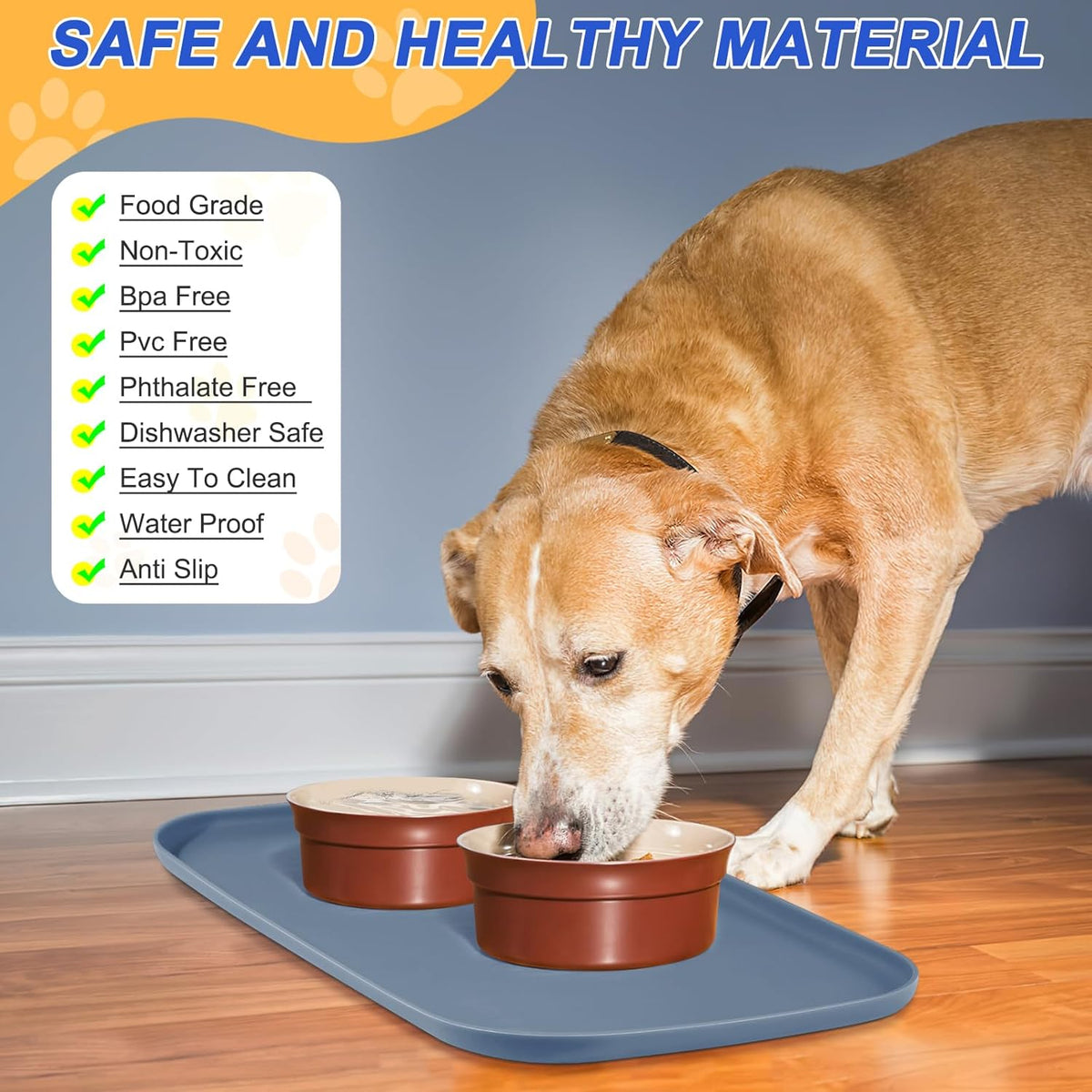 Silicone Pet Feeding Mat with Raised Edge for Food and Water, Dog Bowl Mats, Cat Bowls Placemat