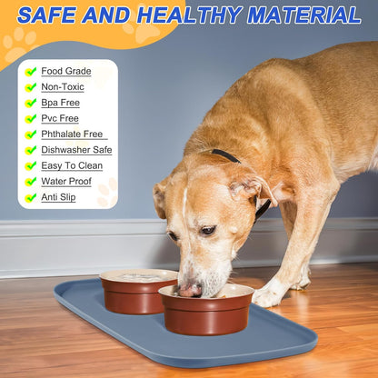 Silicone Pet Feeding Mat with Raised Edge for Food and Water, Dog Bowl Mats, Cat Bowls Placemat