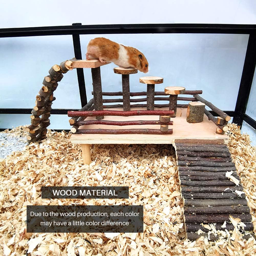 HOSUKKO Hamster Climbing Toys Wooden Hamster Playing Activity Set, Hamster Activity Playground