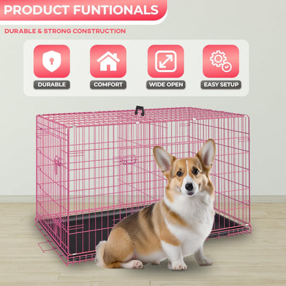 FDW Dog Crate for Small Dogs 24 Inch Folding Metal WirePet Cage Double Door W/Divider Panel Indoor