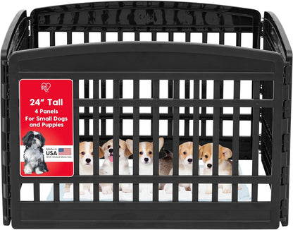 IRIS USA 24" 4-Panel Puppy Playpen, 35 x 35 x 24, Dog Playpen, Dog Play Pen Indoors, Pet Fence