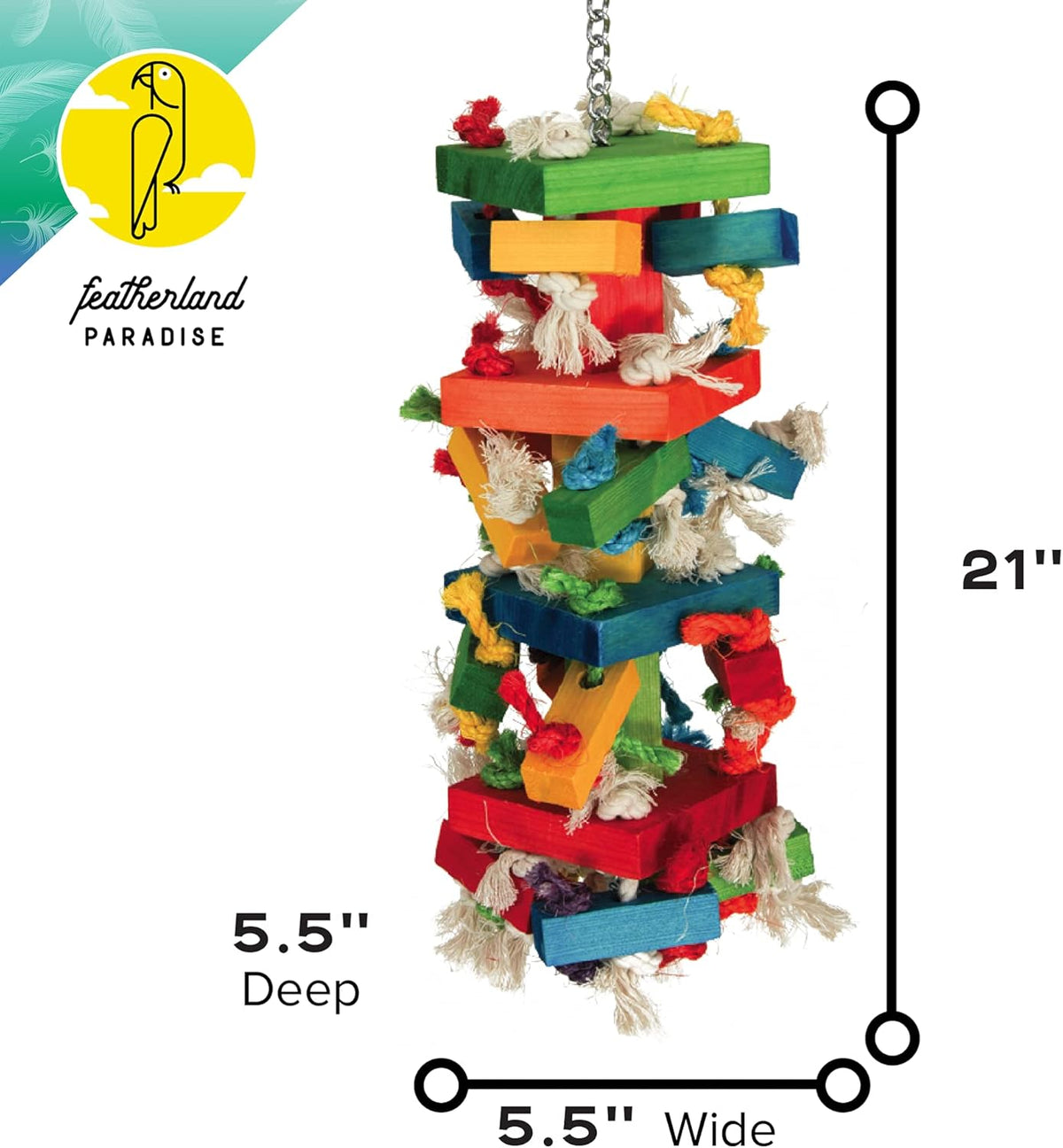 Featherland Paradise Knots N Blocks Bird Toy, Bird Toys, for Parrots, Cockatoos, Macaws, Very Large