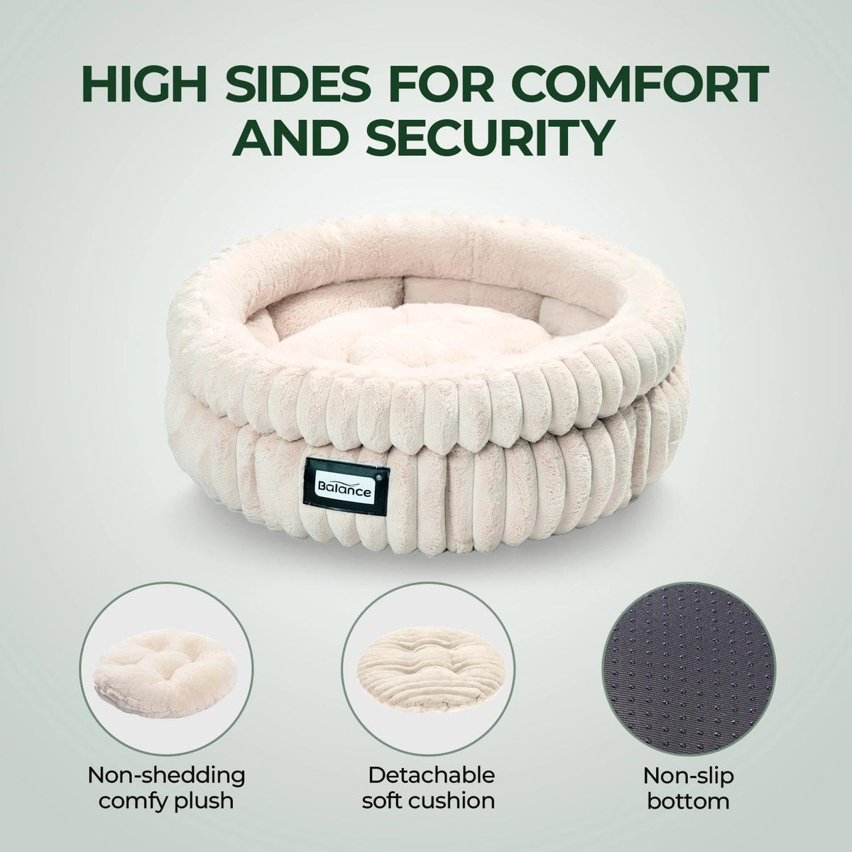 BALANCE Cat Bed Kitten Bed, Washable Round Cat Beds for Indoor Cats,Super Soft Plush Faux Fur Pet