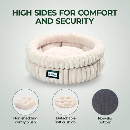 BALANCE Cat Bed Kitten Bed, Washable Round Cat Beds for Indoor Cats,Super Soft Plush Faux Fur Pet