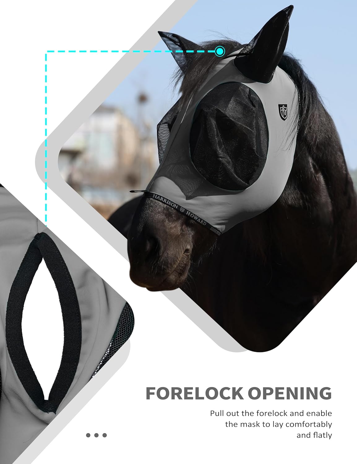 Harrison Howard Horse Fly Mask with Forelock Opening Stretch Breathable and Comfortable for Horses