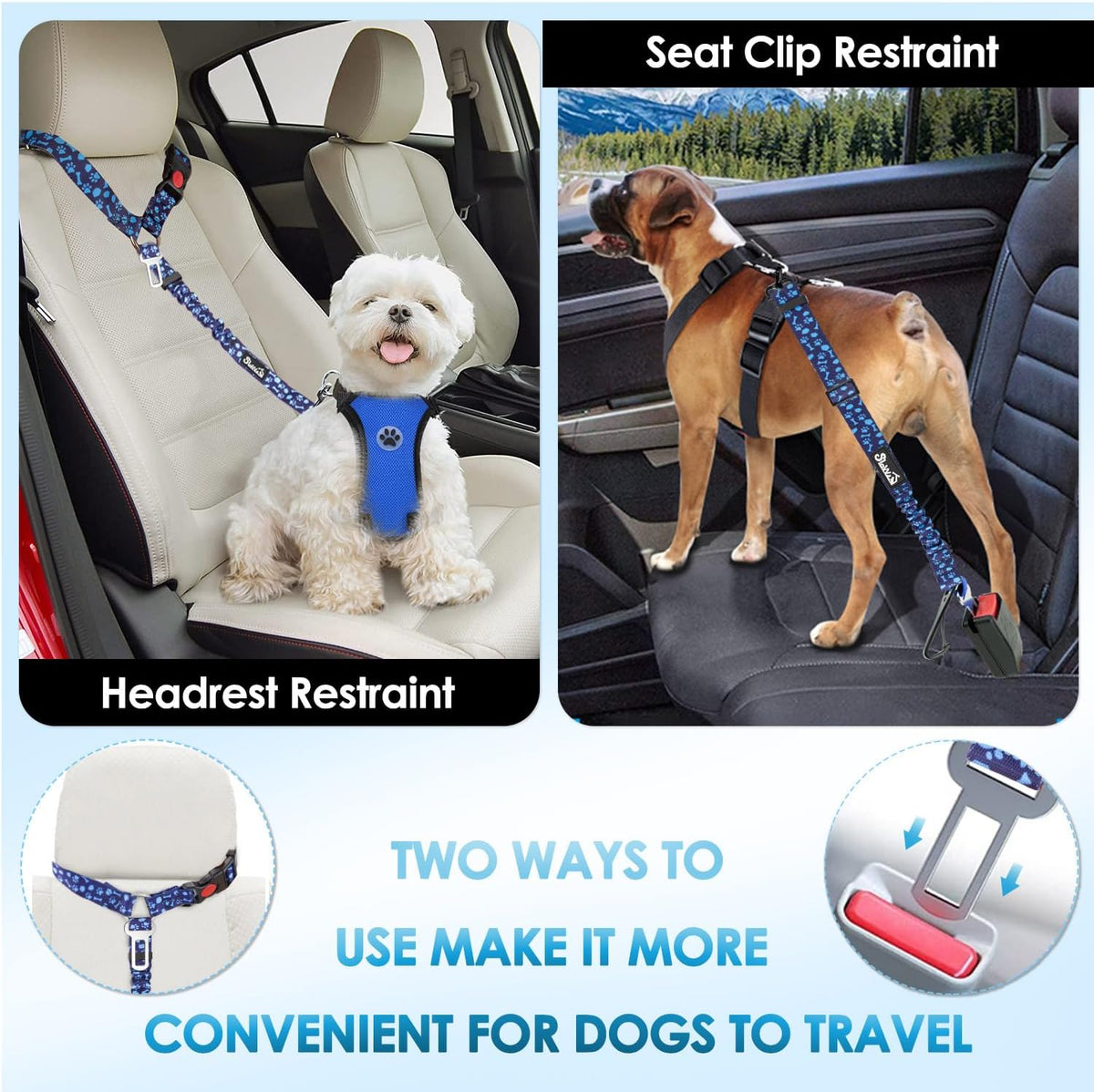 Lukovee Dog Seatbelt Leash for Cars, 2 Pack Pet Safety Car Seat Belt with Adjustable Buckle &