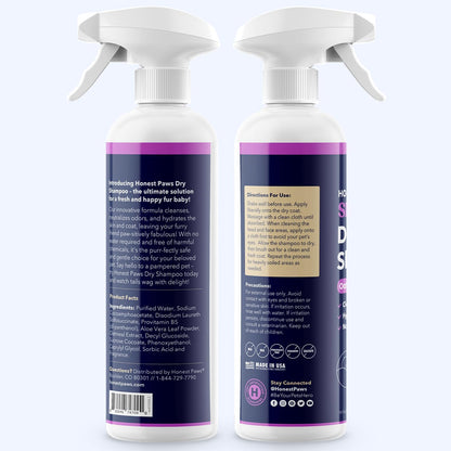 Honest Paws Dog Dry Shampoo - Waterless No Rinse Spray Formula Reducing Itch Cleanse Hydrate