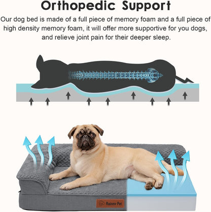 Orthopedic Dog Bed, 3 Inch Memory Foam Dog Beds for Medium Dogs, Washable Removable Cover, Nonskid