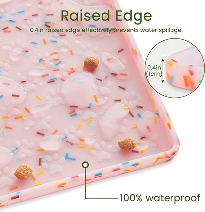 Ptlom Dog Food Mat Anti-Slip Dog Bowl Mats for Food and Water, Waterproof Pet Placemat Prevents