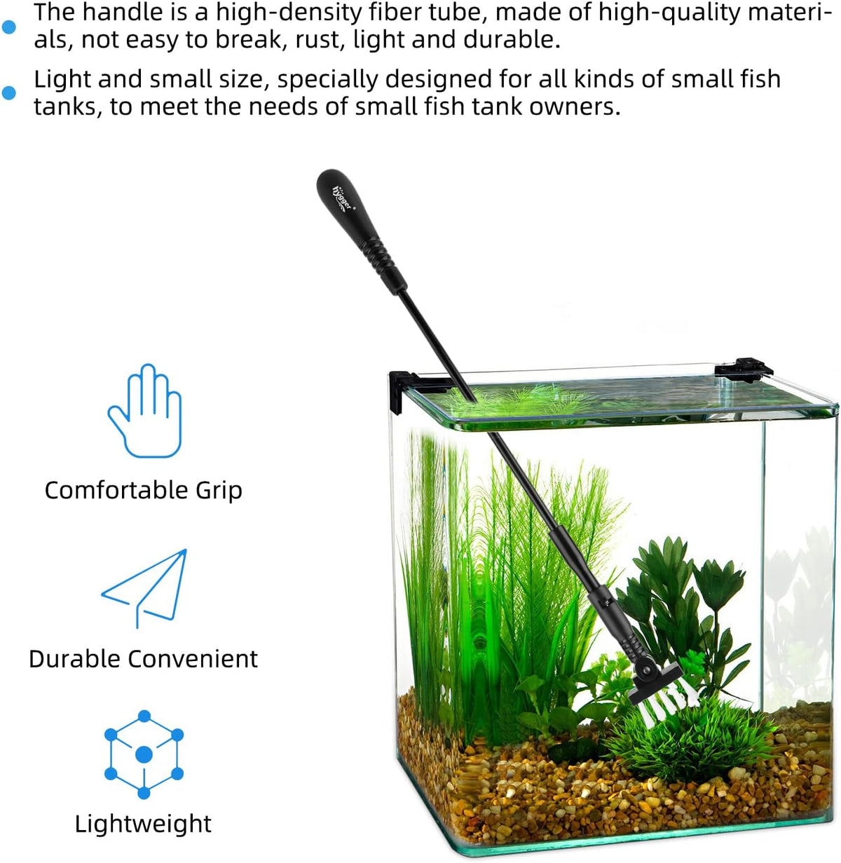 hygger Small Fish Tank Cleaner, Aquarium Cleaning Tools Kit with Handle, Seaweed Scraper, Fishing