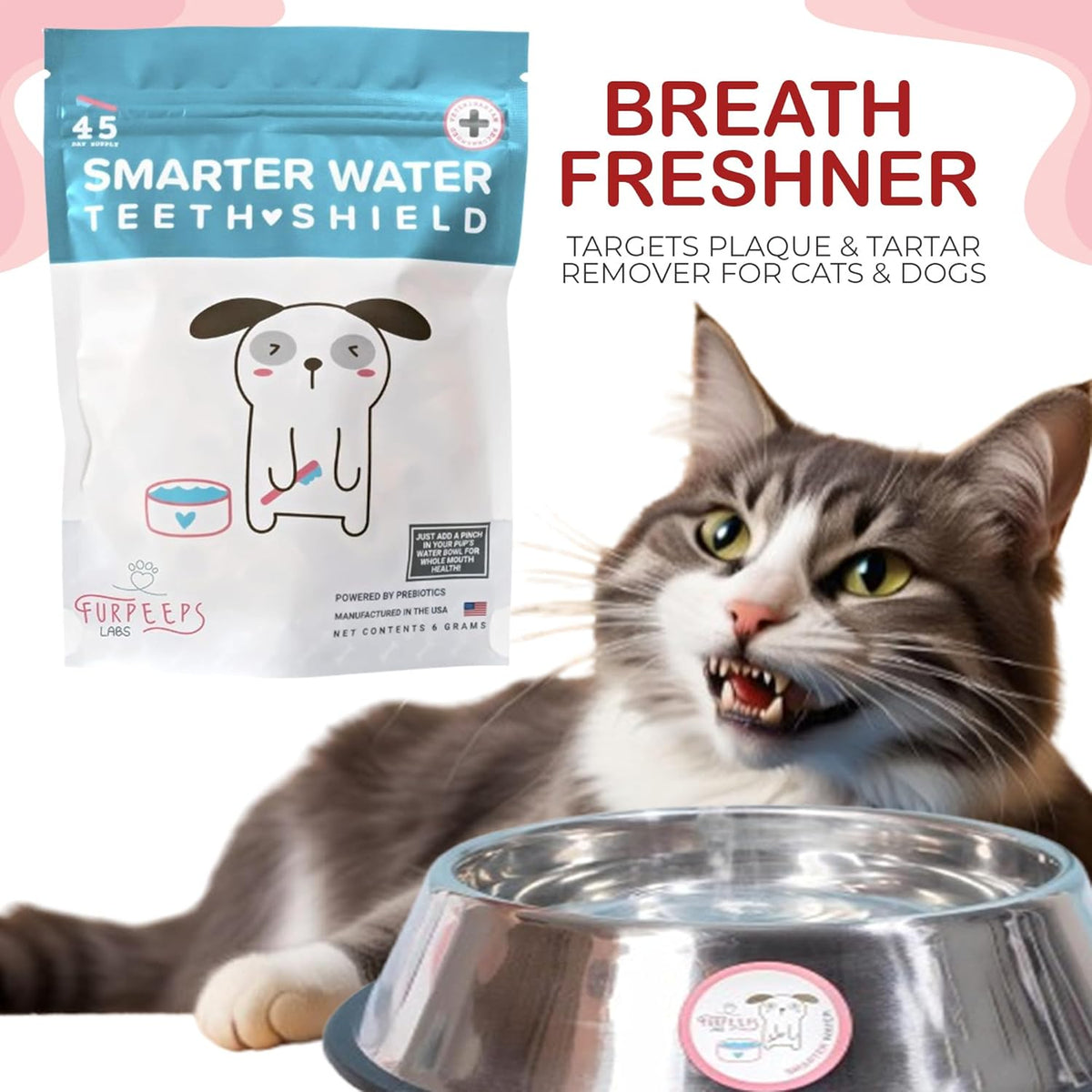 Dog Breath Freshener Powder for Water – Cat & Dog Dental Care Water Additive, Natural Plaque &