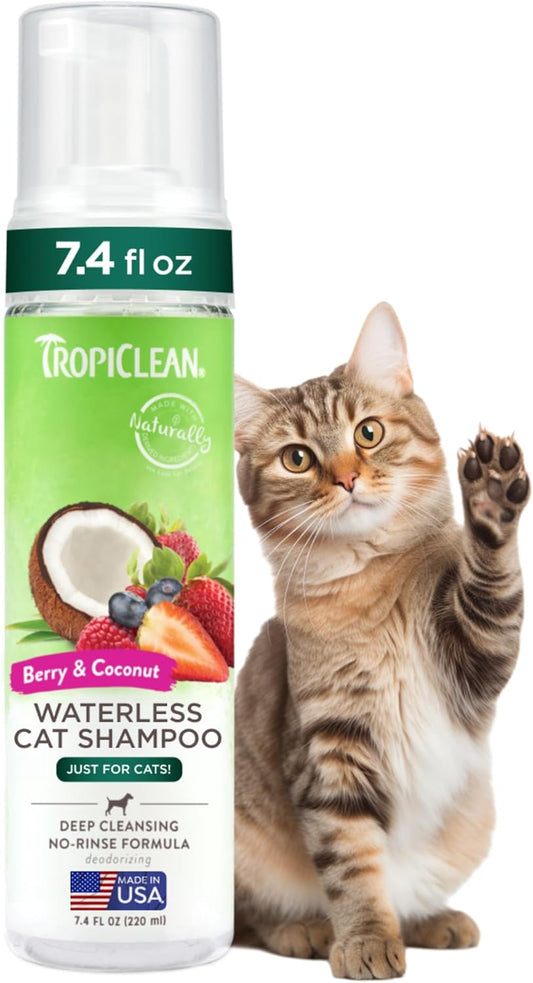 TropiClean Berry & Coconut Waterless Cat Shampoo | Deep Cleansing Dry Shampoo for Cats | Natural