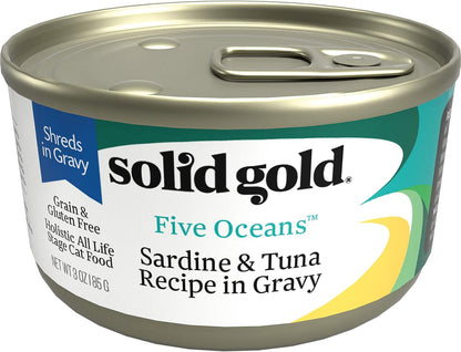 Solid Gold Wet Cat Food Shreds in Gravy - Healthy Canned Cat Food Made w/Real Tuna, Sardine