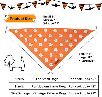 PTDECOR Halloween Dog Bandana, Cute Ghost Pumpkin Design Reversible Holiday Pet Scarf, Adjustable