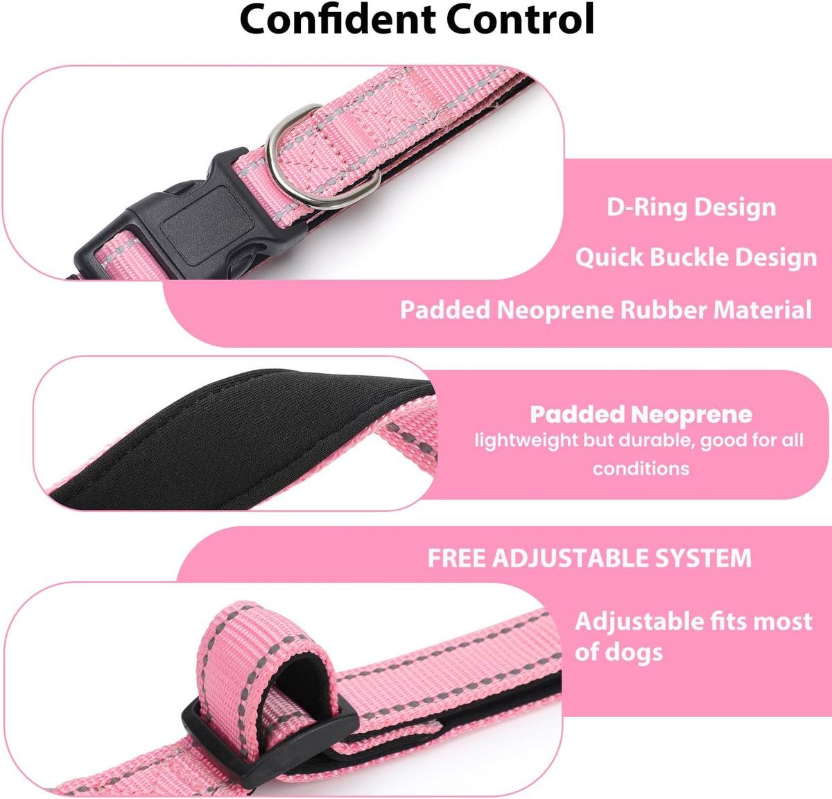Reflective Dog Collar Padded with Soft Neoprene Breathable Quick Release Basic Dog Collars for