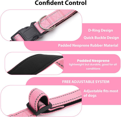 Reflective Dog Collar Padded with Soft Neoprene Breathable Quick Release Basic Dog Collars for
