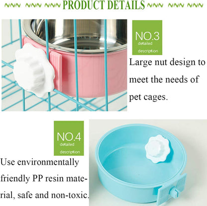 kathson Crate Dog Bowl, Removable Stainless Steel Hanging Pet Cage Bowl Food & Water Feeder Coop