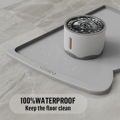 OHMO Dog Food Mat(Ash, 24 * 15'') w/Residue Collection Pocket Silicone Pet Feeding Mat for Floor