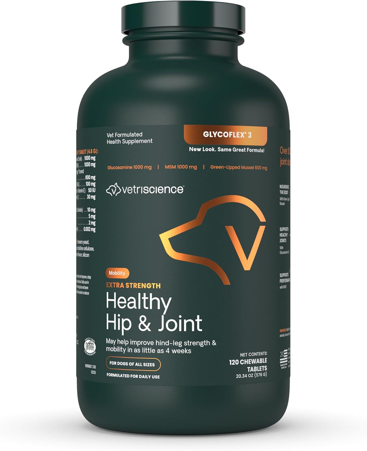 VetriScience Glycoflex 3 Clinically Proven Hip and Joint Supplement for Dogs - Maximum Strength Dog