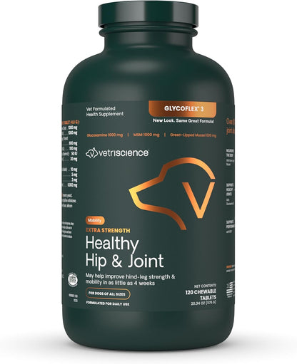 VetriScience Glycoflex 3 Clinically Proven Hip and Joint Supplement for Dogs - Maximum Strength Dog