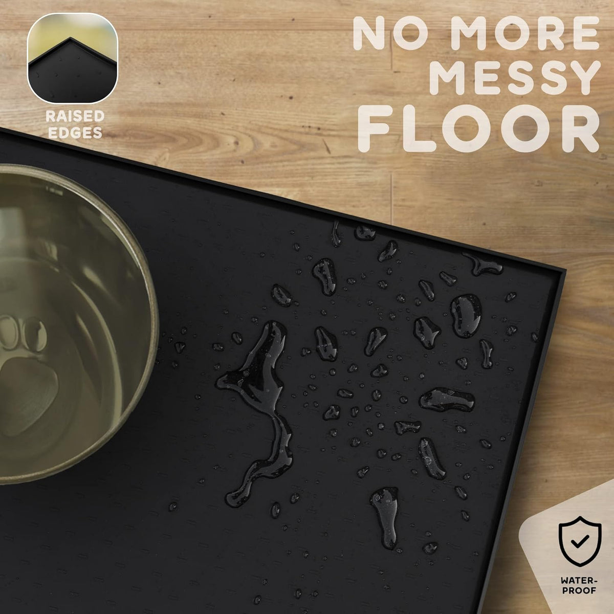 Dog Food Mat - 28x18 Raised Edges Dogs Mat for Food and Water Prevent Spill, Waterproof Cat Food