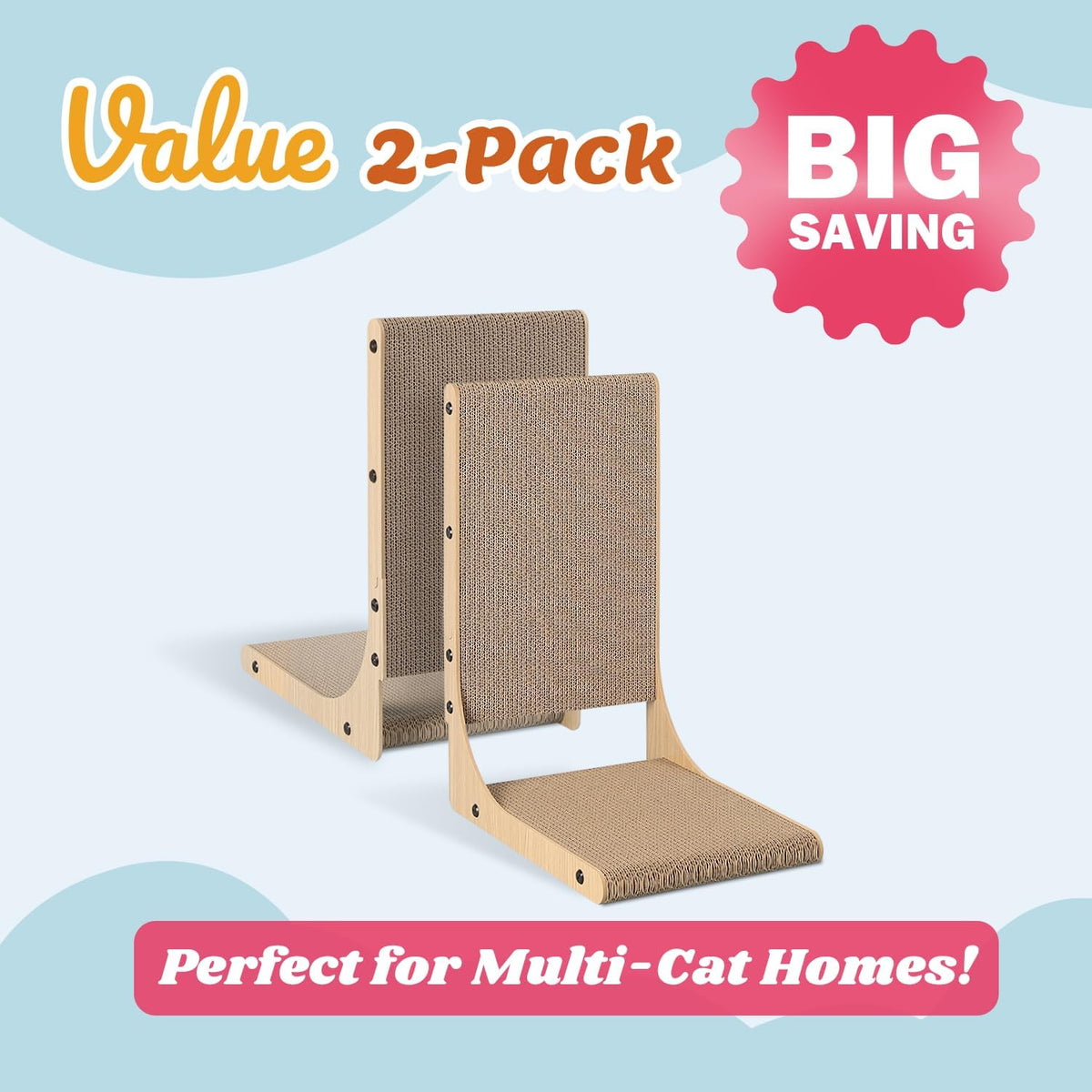 2-Pack Cat Scratching Board, 19.7'' Tall Cardboard L Shape Vertical Cat Scratchers for Indoor Cats