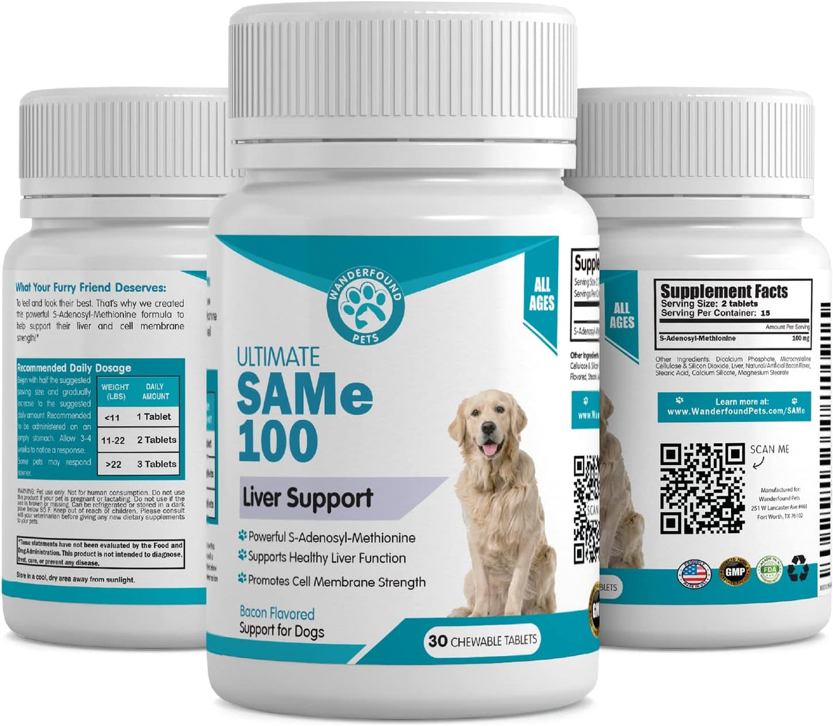 Wanderfound Pets Same 100 Liver Support for Dogs - Same S-Adenosyl-L-Methionine Hepatic Supplement