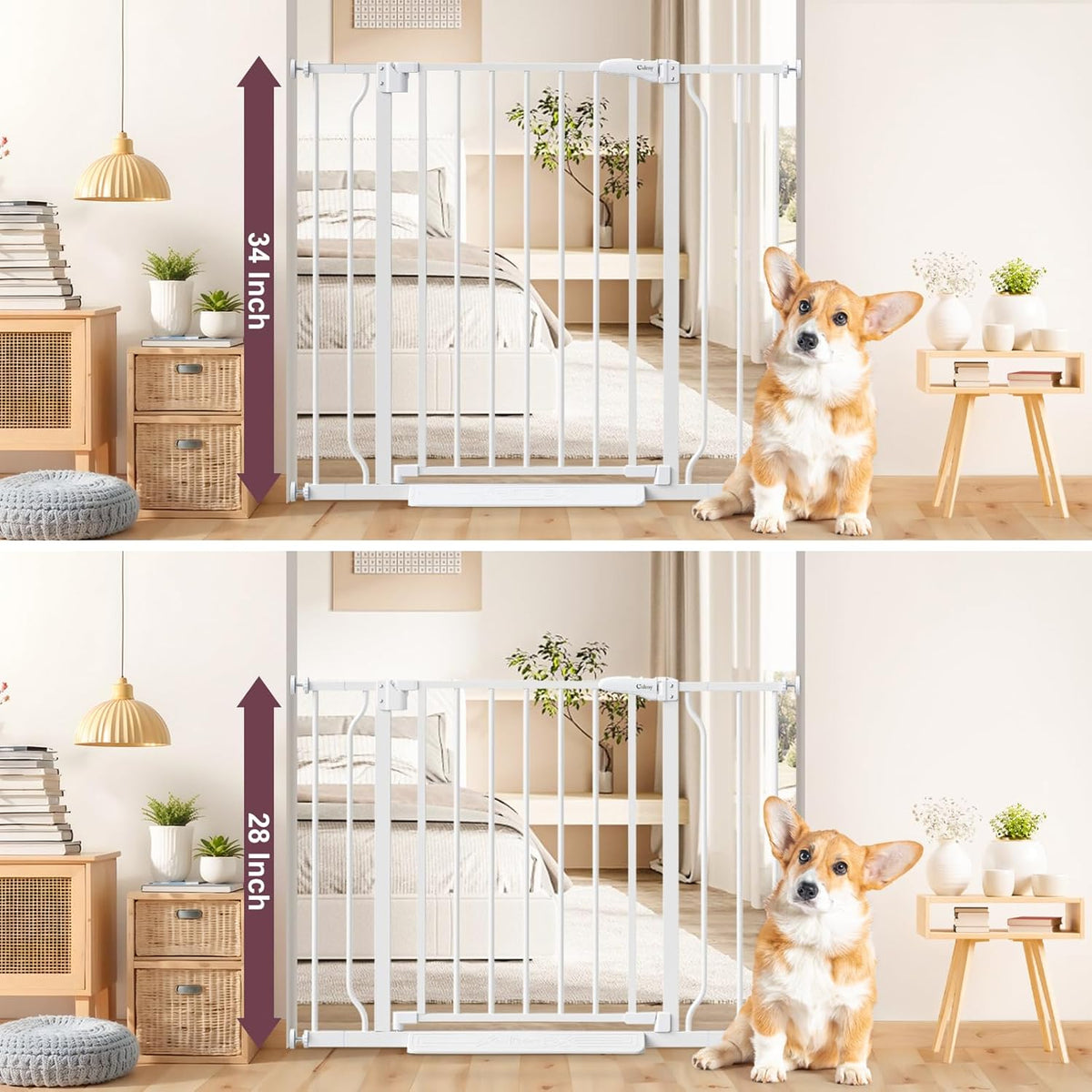 34" Extra Tall Baby Gate for Stairs, Auto Close Stroller Friendly Dog Gate Indoor for Doorways