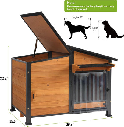 Dog House Outdoor with Bowls Weatherproof Dog Kennel with Anti-Chewing Iron Frame Dog Shelter for