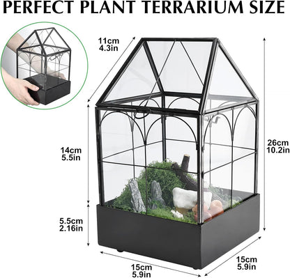 HighFree Glass Terrarium with Metal Tray, Glass Greenhouse Terrarium Kit for Succulents, Cacti
