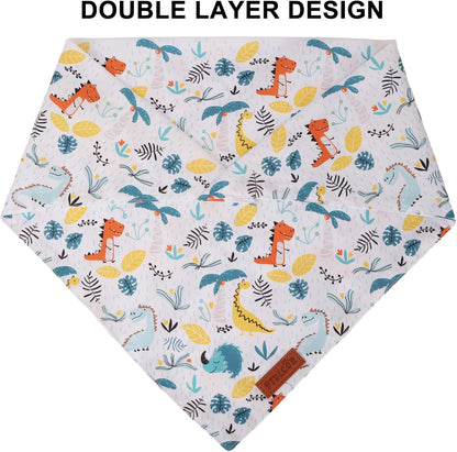 PTDECOR Dinosaurs Dog Bandana, Dinosaurs Design Reversible Pet Scarf Bib, Premium Durable Fabric