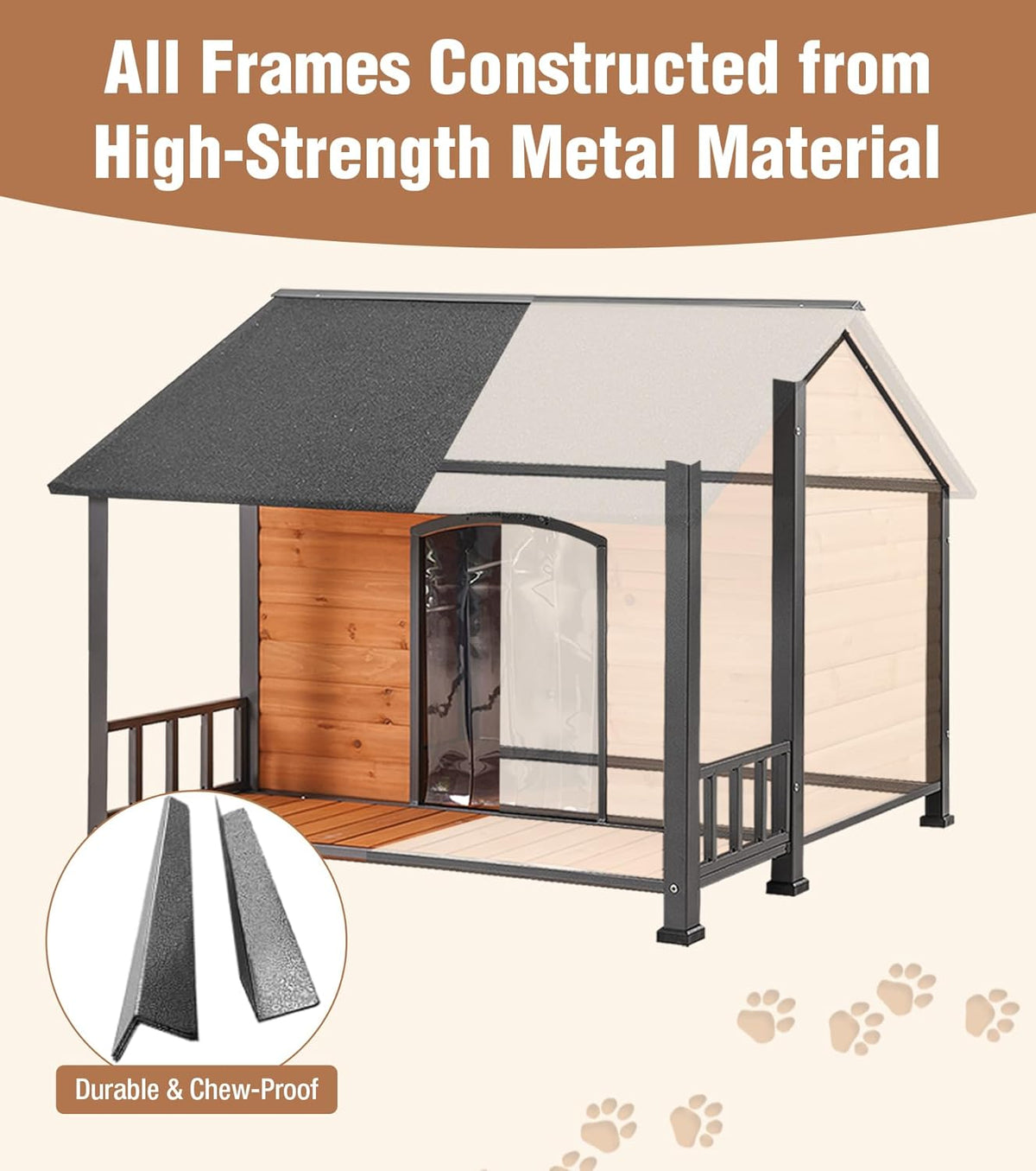 Gutinneen Large Dog House Outdoor with Strength Metal Frame, Outside Dog House with Waterproof