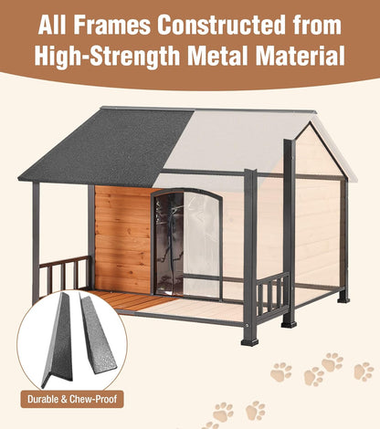Gutinneen Large Dog House Outdoor with Strength Metal Frame, Outside Dog House with Waterproof