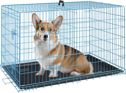 FDW Dog Crate for Medium Dogs 30 Inch Folding Metal WirePet Cage Double Door W/Divider Panel Indoor