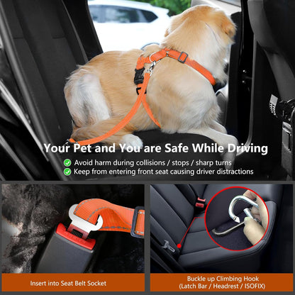 Dog Seat Belt Harness for Car, Dog Car Harness Adjustable Mesh Breathable & Dogs Seatbelt Safety