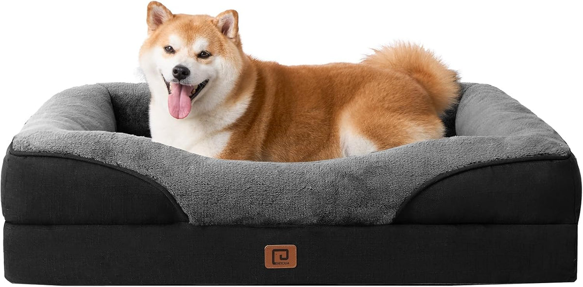EHEYCIGA Memory Foam Dog Bed for Large Sized, Orthopedic Dog Sofa with Sides and Waterproof Liner