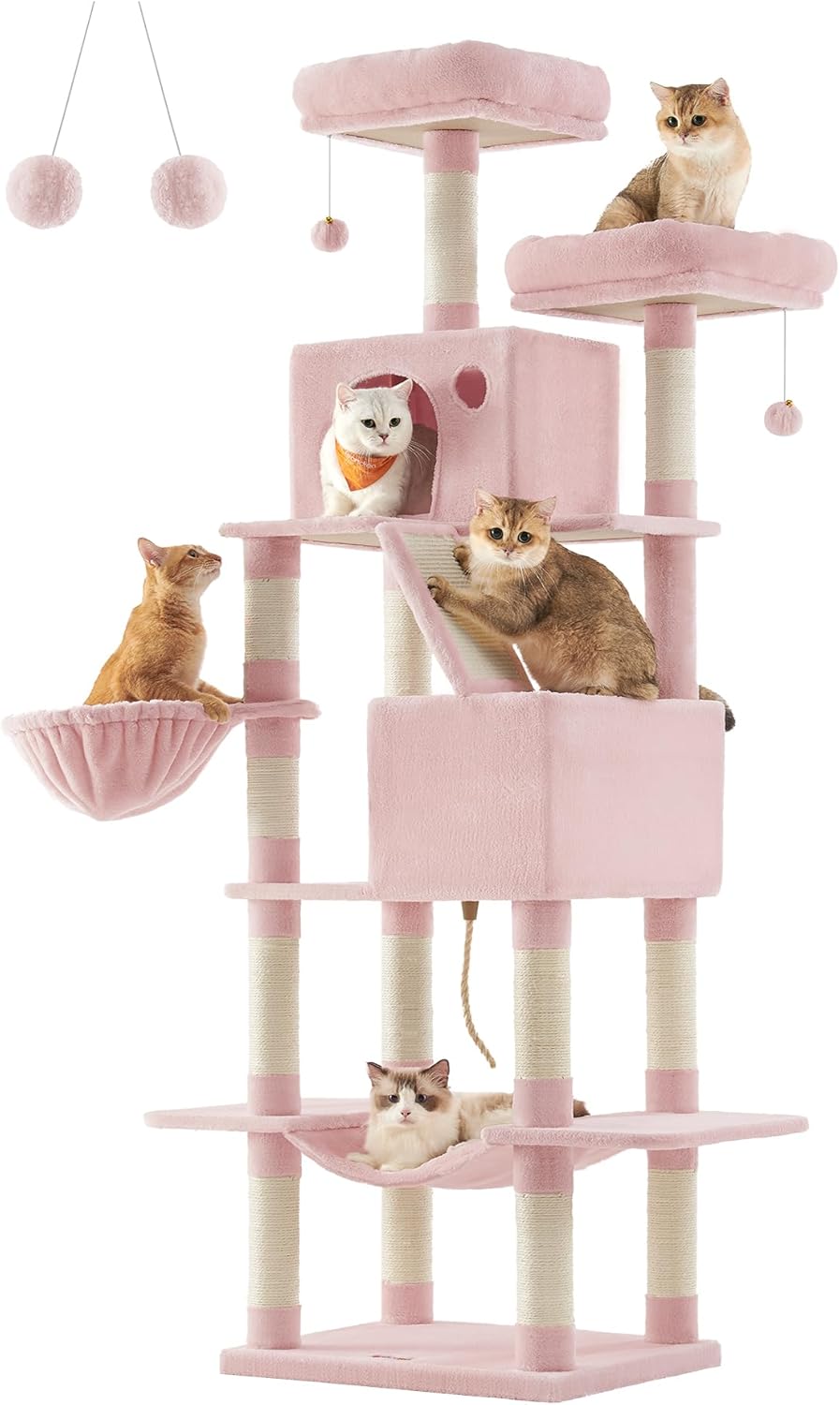 Feandrea Cat Tree, 81.1-Inch Large Cat Tower with 13 Scratching Posts, 2 Perches, 2 Caves, Basket